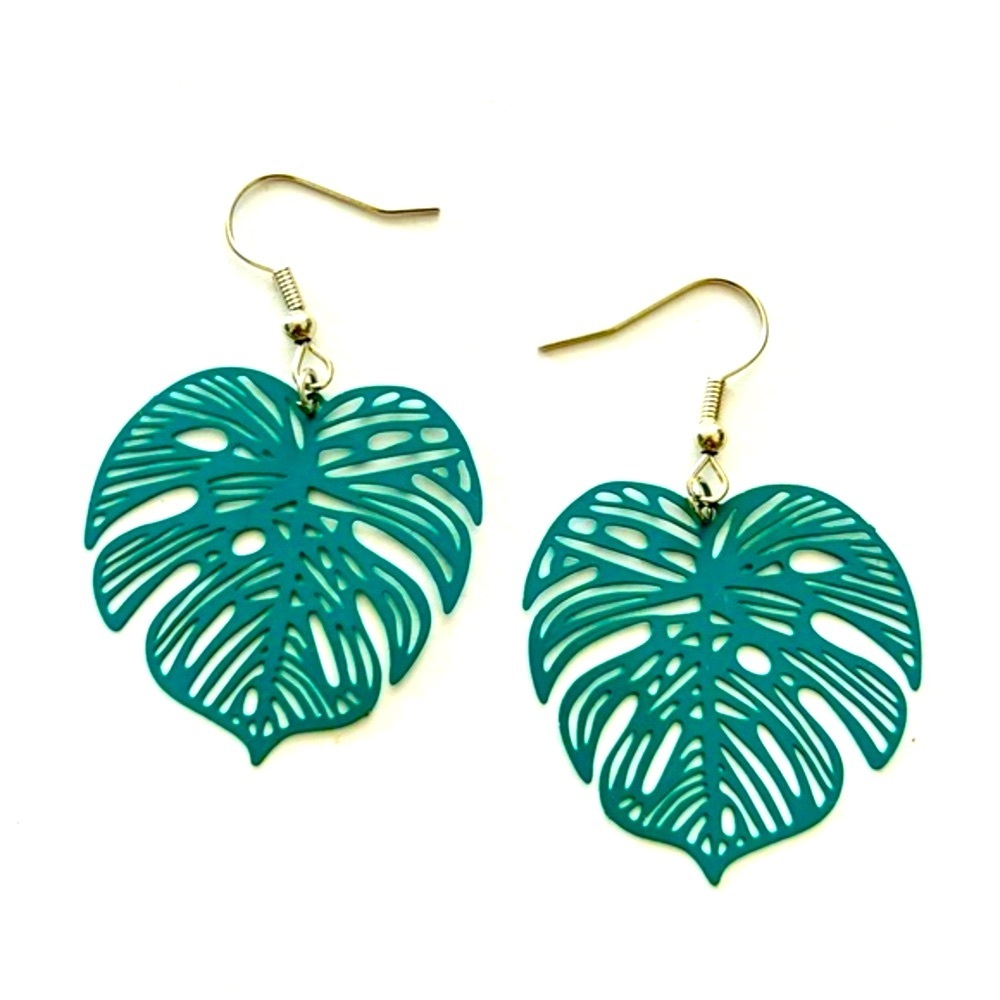 Monstera Deliciosa Leaf Filigree Earrings, Unworn, NWT